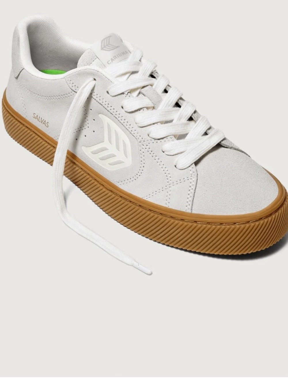 Carbon38 Salvas Suede White Suede Low-Top Sneaker with Gum Sole Size W5.5/M 4